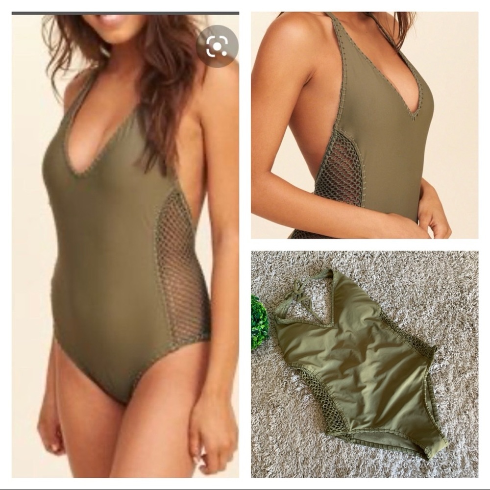 Hollister One Piece Bathing Suit Olive Green
